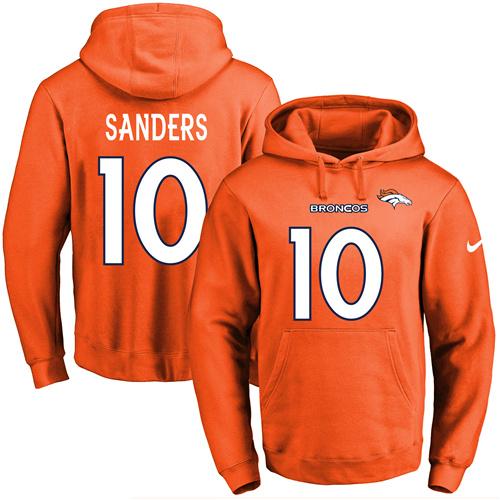 Nike Broncos #10 Emmanuel Sanders Orange Name & Number Pullover NFL Hoodie - Click Image to Close